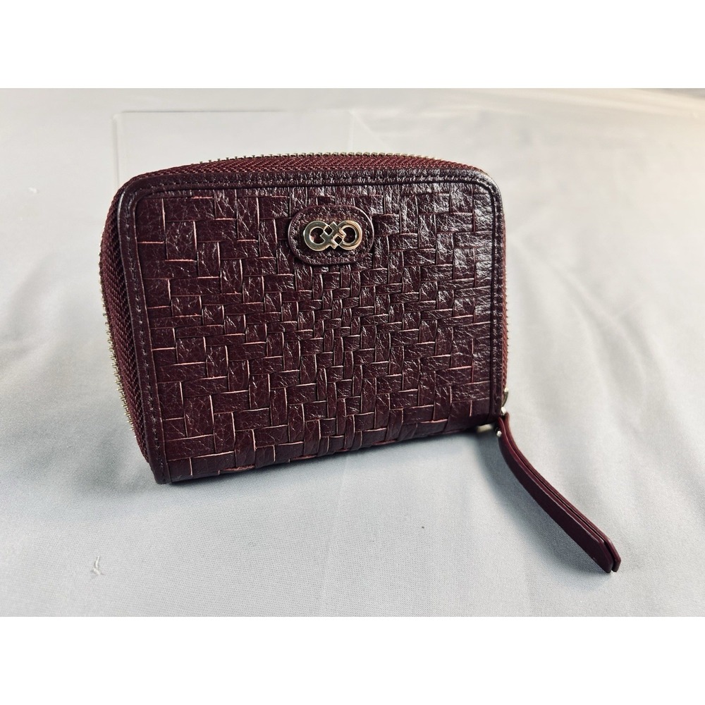 Cole Haan Burgundy Leather Woven Zip Around Wallet Wristlet Coin Purse